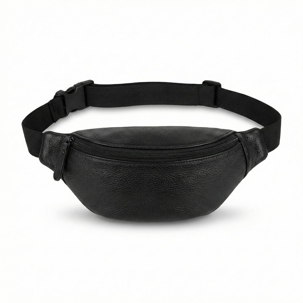 Sleek Black Leather Belt Bag Unisex